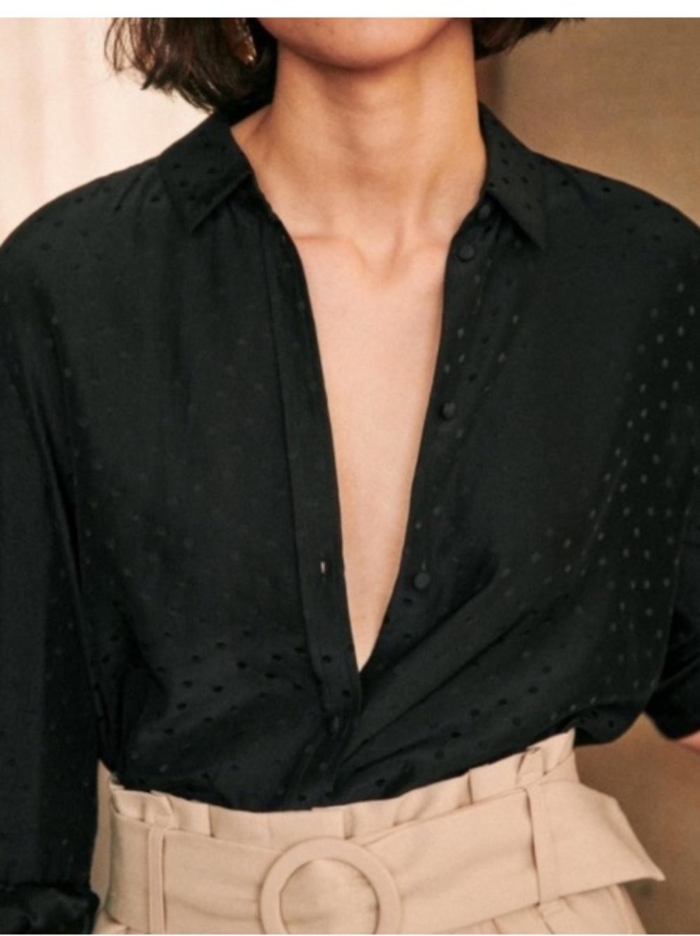 Sézane Black silk Polka Dot Button-Down Shirt